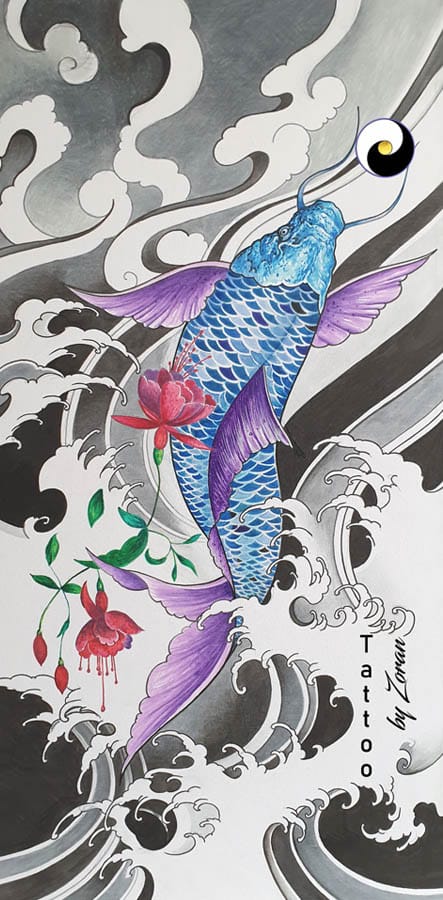 peinture japonais carpe koi Zoran Tattoo Vevey